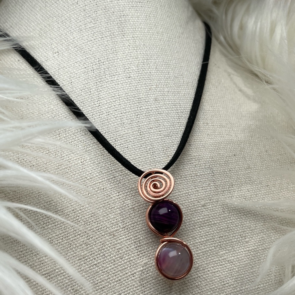 Genuine Agate Copper Wire Wrapped Pendant Leather Necklace - Picture 7 of 10
